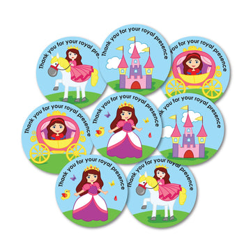 weRevel Royal Princess Theme Thank You Party Stickers, 40 Count, 2 Inches, Round, 4 Unique Designs