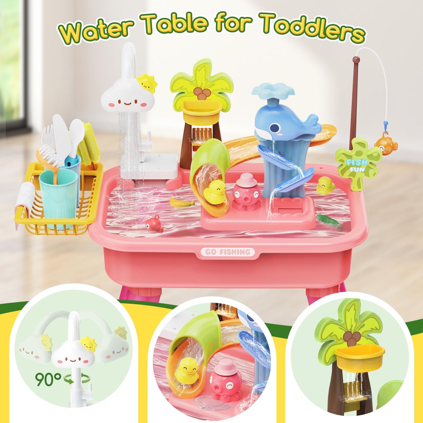 SHXYKZ Water Table for Toddlers 1-3, Water Table for Kids Ages 4-8 with Pump, Play Sink with Running Water, Kitchen Sink for Tod