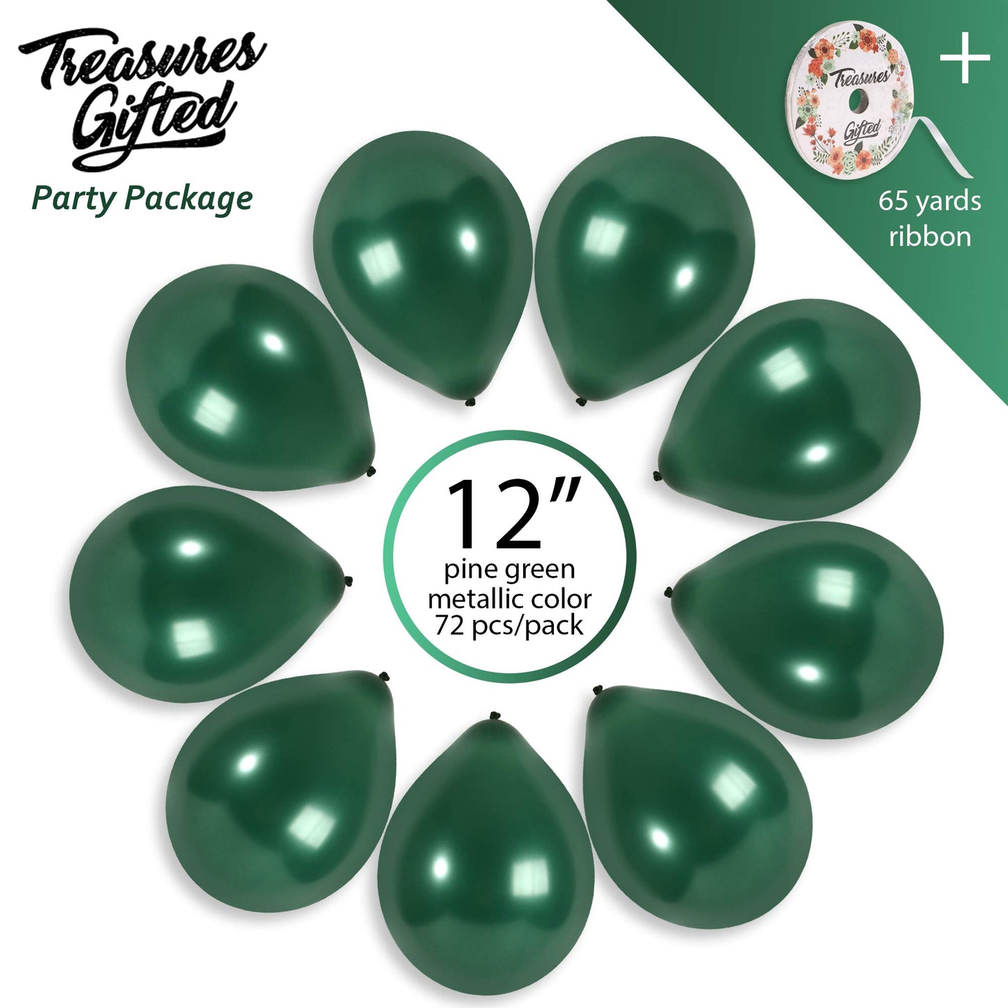 Treasures Gifted 72 Pieces Pine Green Metallic Balloons - Large Latex Balloons - Birthday Decorations - Unisex