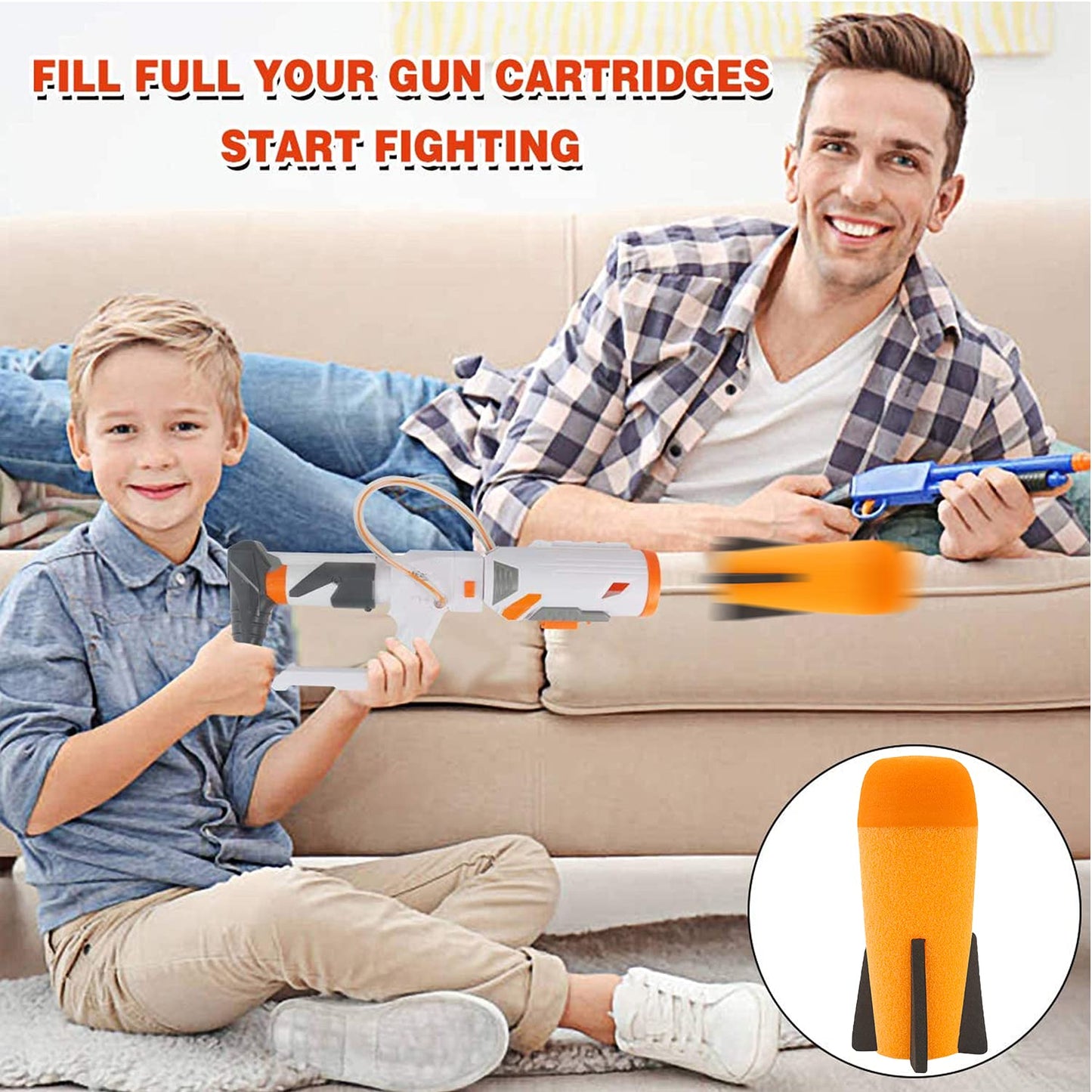 EKIND 3-Pack Mega Missile Refill for Toy Rocket Launcher  Foam  Compatible for Nerf N-Strike advanced Series (Orange)