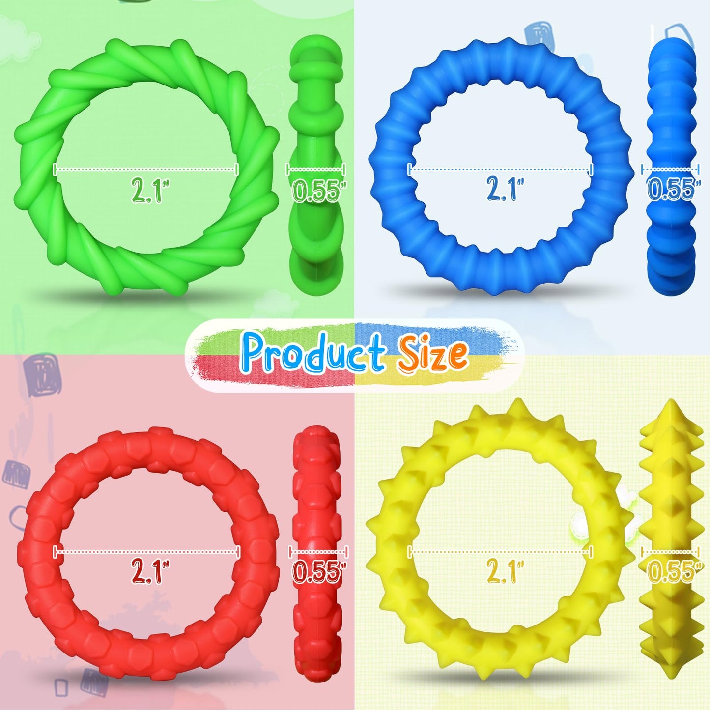 Fidget Toys Sensory Texture Bracelet: 4 Pack Stretchy Tactile Toy For Kids Adults, Classroom Quiet Calm Down Item For Special Ne