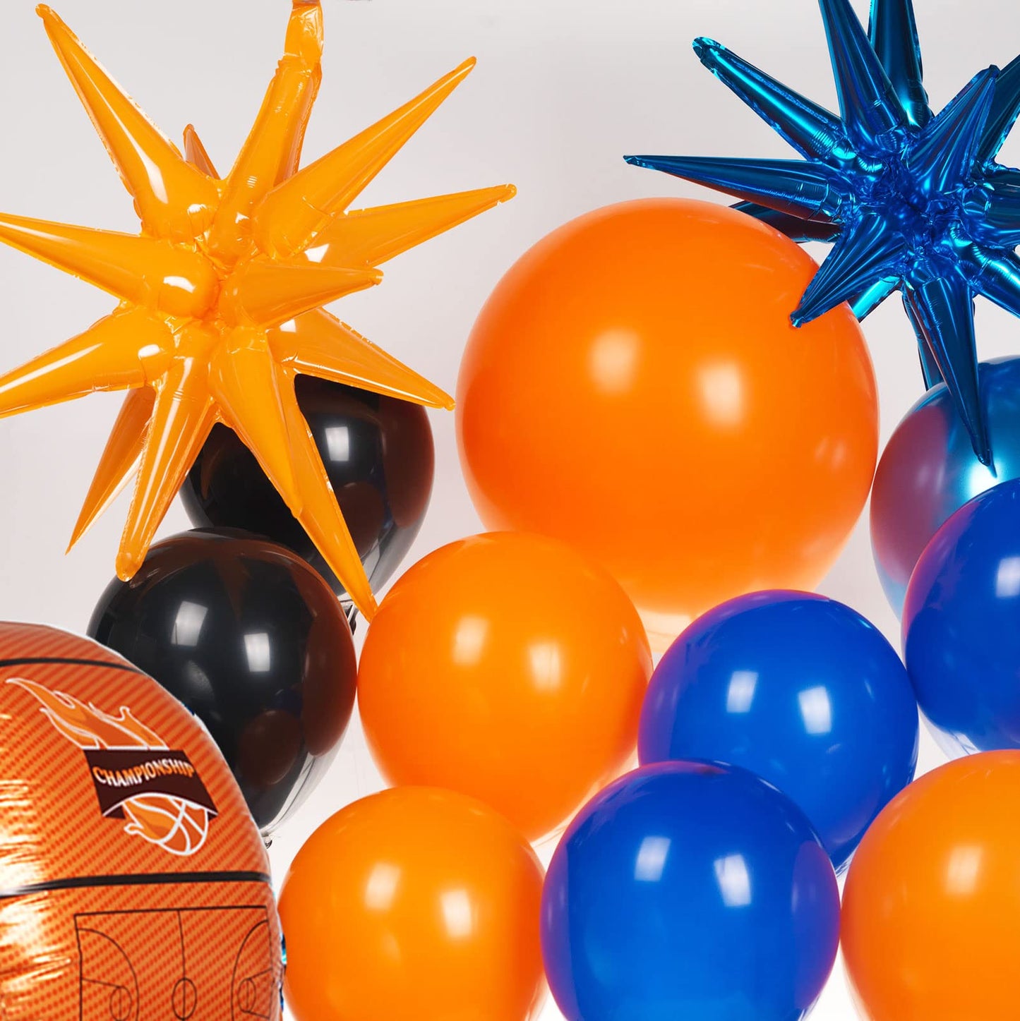 Kozee Orange Blue Black Basketball Balloon Garland Kit 135Pcs With 4D Starburst Basketball Balloons For Boy&Girl Sport Theme Par