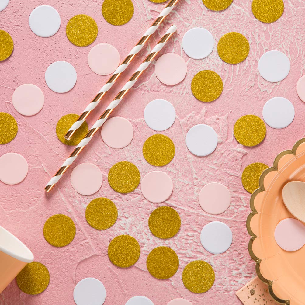 MOWO Confetti Circles Wedding Party Decor and Table Decor, 1.2 in Diameter (glitter gold pink and white mix,200pc)