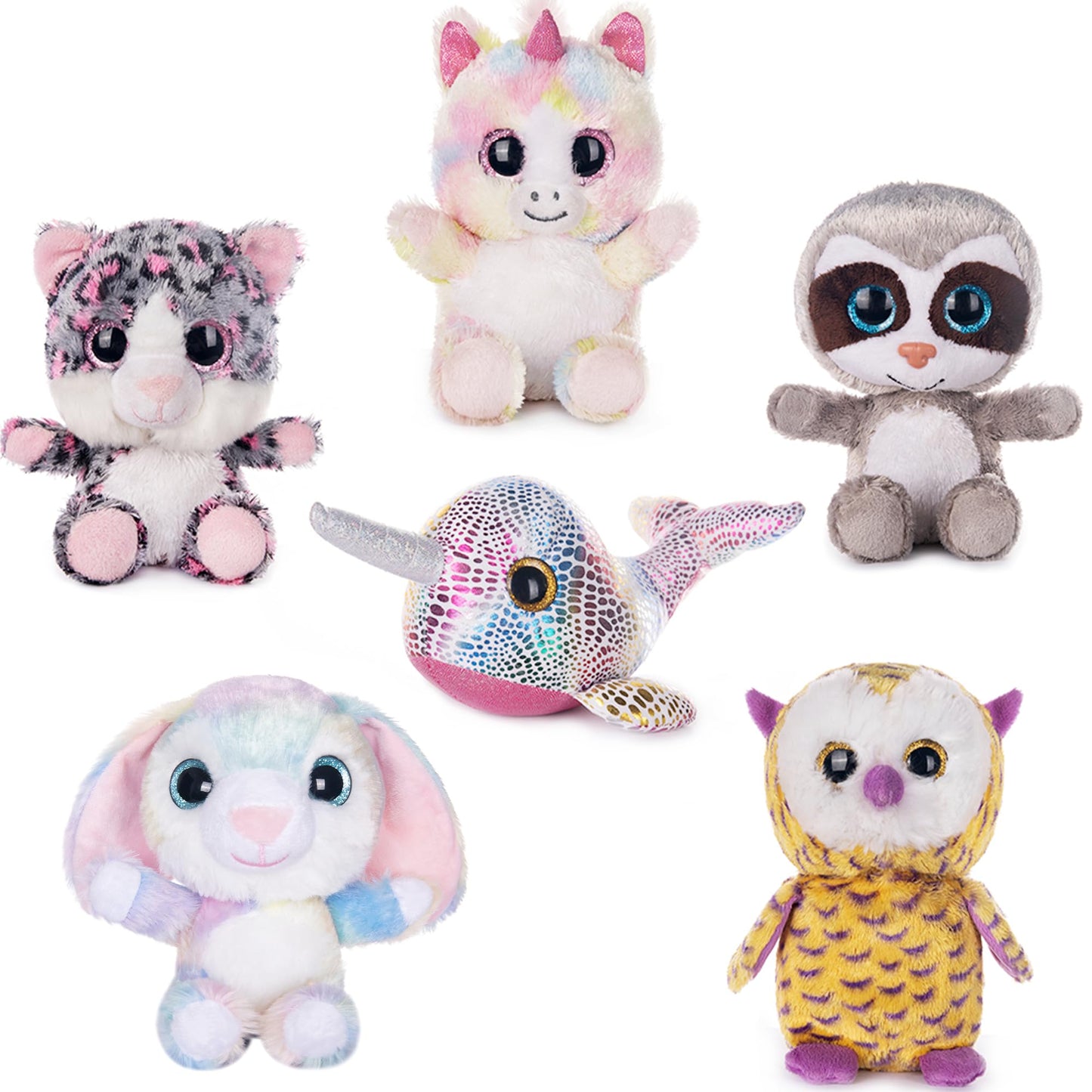 My Oli 7' Stuffed Animals Bundle Plush Toys Set Of Fairy Tale Plush Animal Toys Sloth/Unicorn/Rabbit/Narwhal/Owl/Cat Stuffed Animals Pack Of 6 For Babies Kids Girls Boys