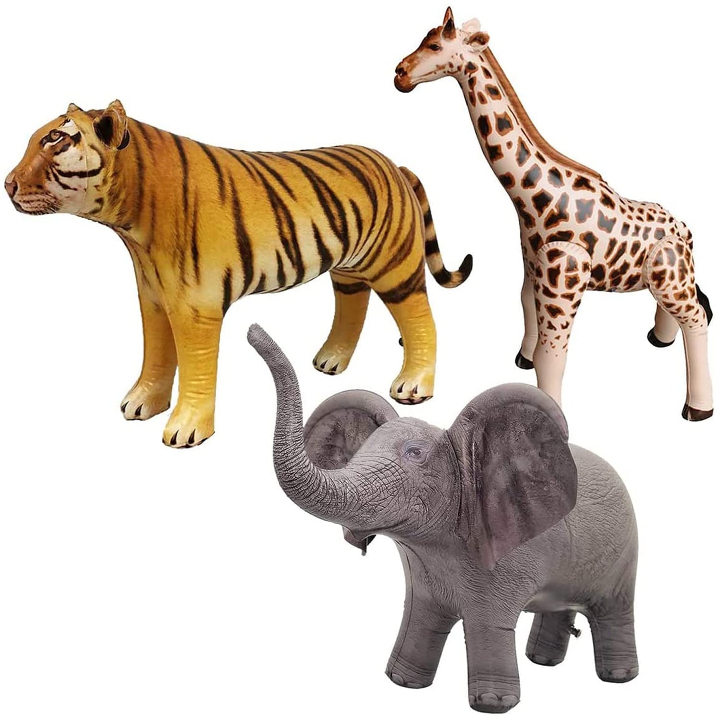 Jet Creations Giraffe Elephant Tiger Air Stuffed Animal, 3 Pcs Bundle, Multi, 36+ Inches, Realistic Inflatable Wildlife, Jc-Get3