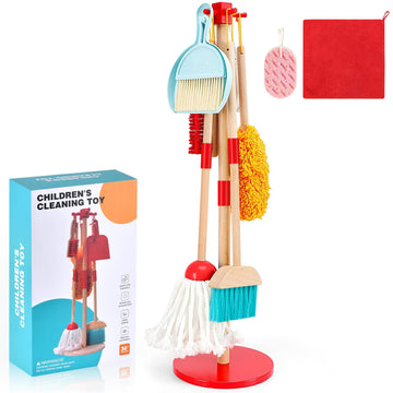 Whoholl Kid Cleaning Set, Wooden Toddler Broom Set For Housekeeping, 9 Pcs Kids Broom And Mop Set For Toddlers, Baby Cleaning To
