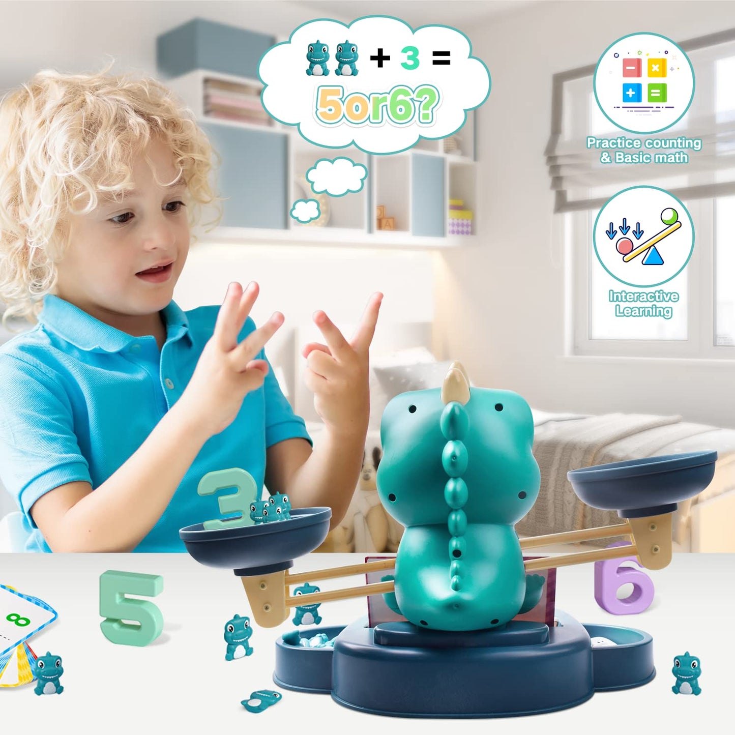 Hopeeye Dinosaur Kindergarten Preschool Learning Activities Math Counting Matching Letter Toys - Toddler Educational Toys For 3
