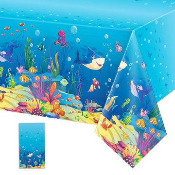 Tiamon 4 Pcs Under The Ocean Tablecloths Ocean Waves Table Covers Animal Shark Tablecloths Underwater Plastic Table Covers for F