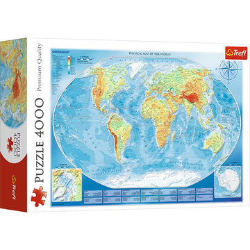 Trefl Large Physical Map Of The World 4000 Piece Jigsaw Puzzle Red 54'X38' Print, Diy Puzzle, Creative Fun, Classic Puzzle For Adults And Children From 15 Years Old