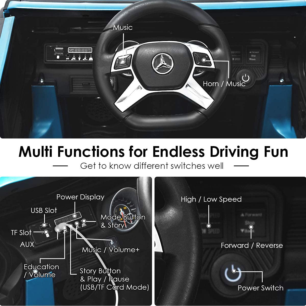 Olakids Kids Ride On Car, Licensed Mercedes-Benz Maybach G650S With Remote Control, 12V Battery Powered Electric Vehicle Driving