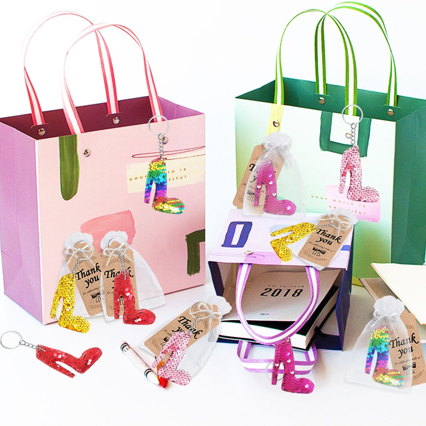 CiciBear 25 Pack Highheel Sequin Keychains for Girl Party Favors, Women Themed Party Favors, Engagement, Girls Makeup Party, Hig