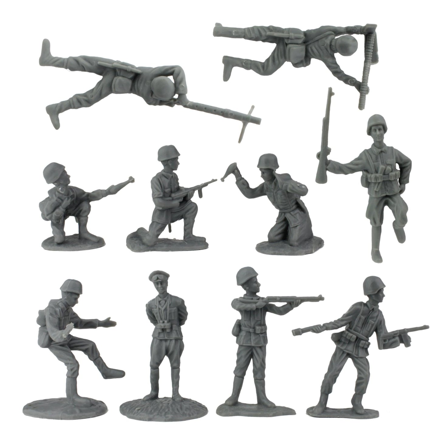 BMC Toys WW2 D-Day Plastic Army Men Set - 34 Soldier Figures, Medium Size, Od Green/Tan/Gray, Model BMC-40024