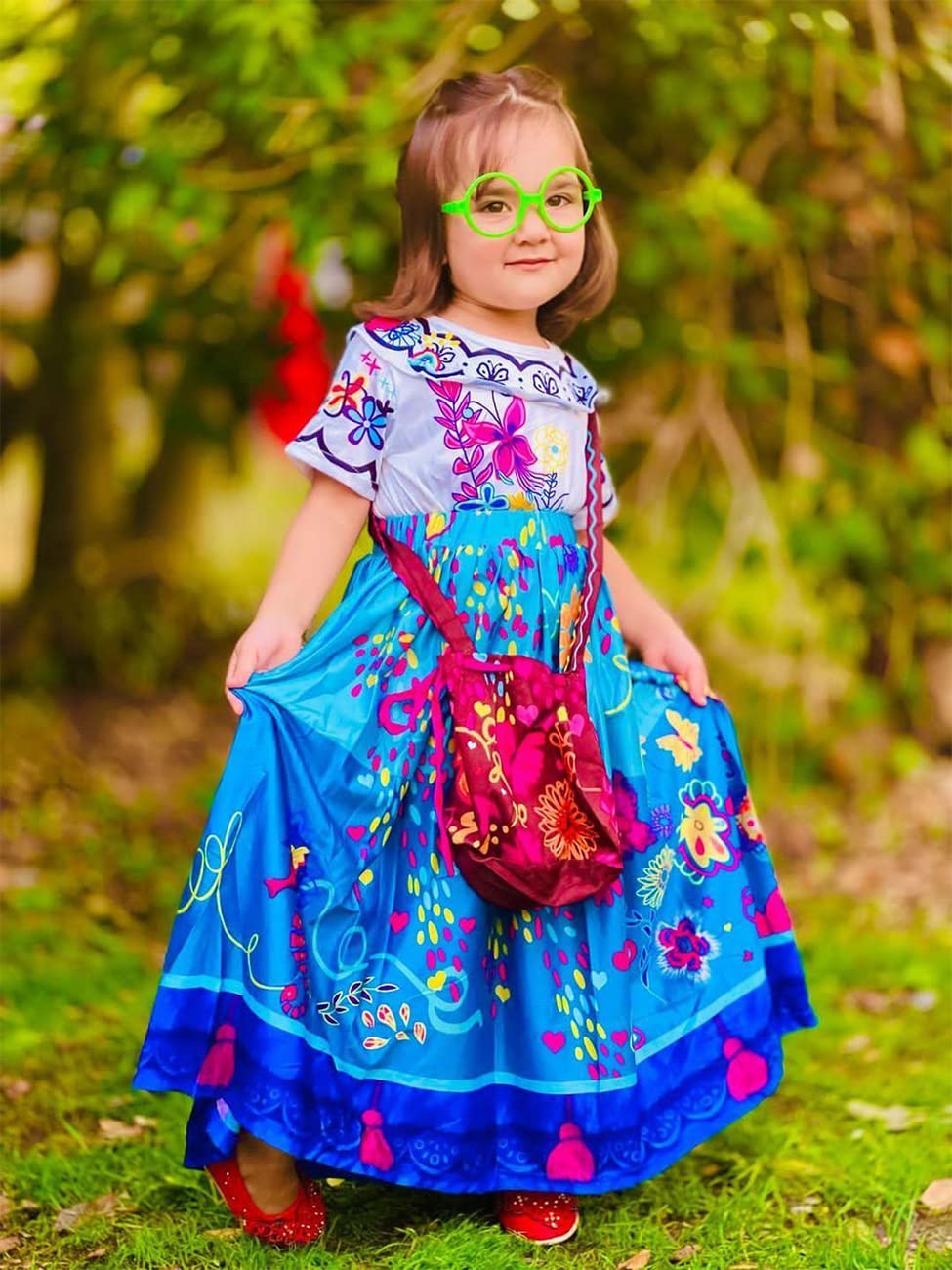 Foierp Mirabel Dress For Kids Encanto Costume For Toddler Birthday Party Cosplay Dress Up Clothes With Bag Glasses Earrings 130