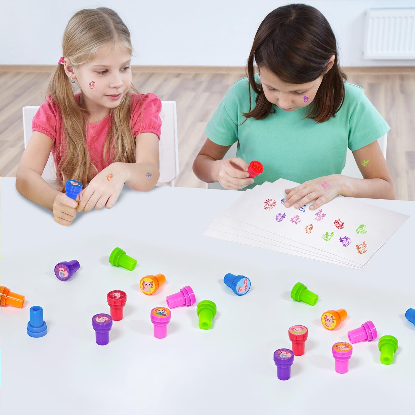 Cinrobiye 24 Pcs Axolotl Stamper for Kids ,Axolotl Self-Inking Stamp Set for Party Favors Classroom Rewards DIY Craft Goodie Bag