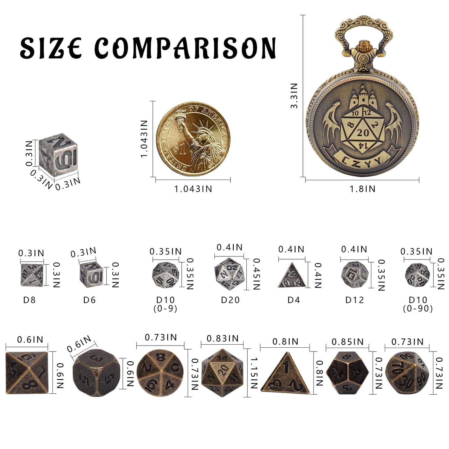 DND 6mm Micro Polyhedral Dice Set with Pocket Watch Shell Case Perfect for Dungeons and Dragons, Tabletop RPG and Cards Board Ga