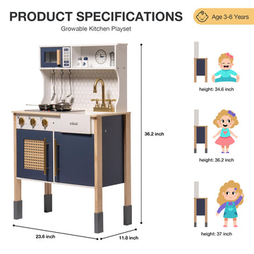ROBUD Play Kitchen, Wooden Kids Kitchen Playset with Sounds & Lights, Pretend Play Kitchen Set for Toddlers, Gift for Boys & Gir