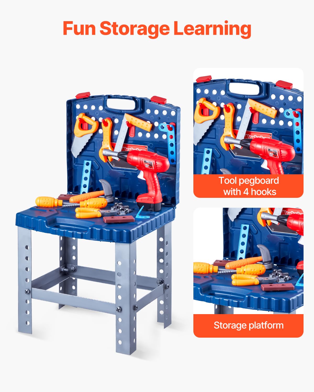 VEVOR Kids Tool Bench, 56-Piece Toddler Tool Bench with Realistic Tools Electric Drill, Pretend Play Toy Tool Bench Gift for Boy