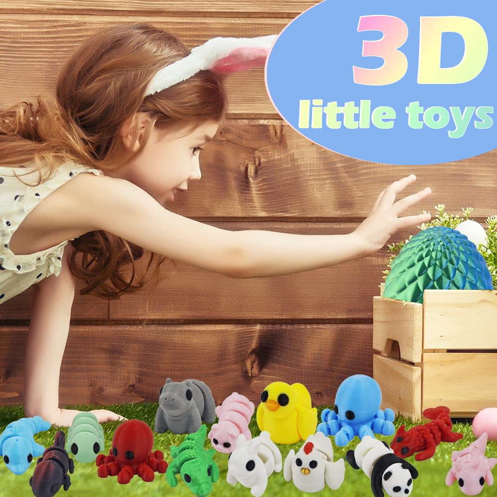 26PCS Mini 3D Printed Animal Figures Set and Dragon Eggs with 12In Dragon Inside  enhanced 3D Printed Fidget Toys for Kids  Fun Party Favors  Unique Collector 's Gift Set  Cute Desk Decor