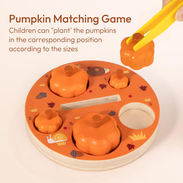 Woodtoe Montessori Toys For 3 4 5 6 Year Old, Pumpkin Picking Magnetic Leaves Tree Toy, Toddler Fine Motor Skill Toy, Wooden Sen