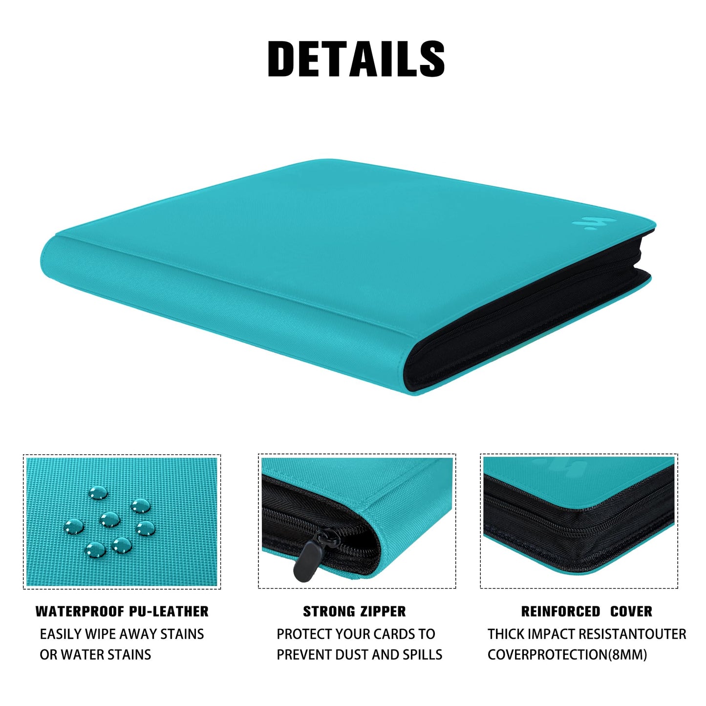 MORABTO enhanced 1000+ Pockets Card Binder 16 Pockets Trading Card Binder Ringless Side Loading Trading Card Album Folder for TCG -Teal