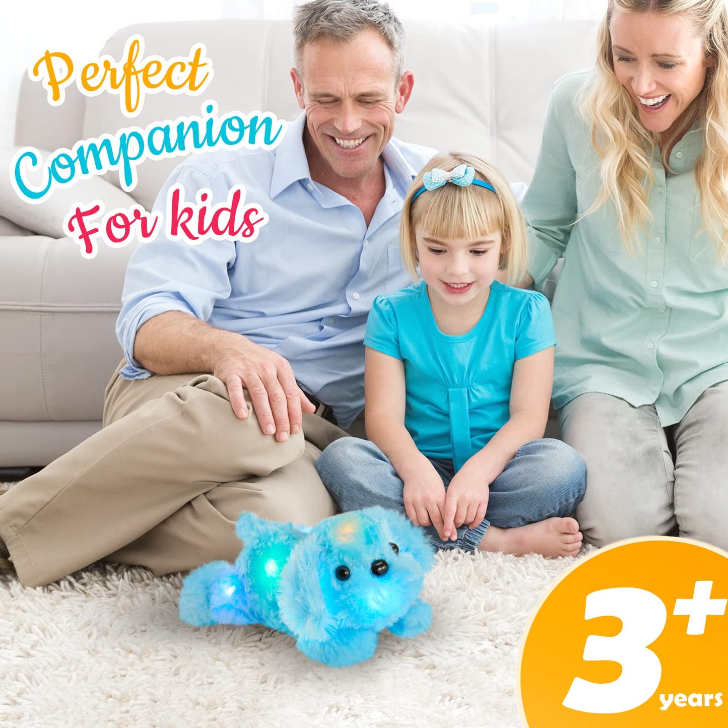 Wewill 10'' Light Up Blue Puppy Dog Led Stuffed Animal With Colorful Night Light Glow Soft Plush Toy Gifts For Kids On Christmas Birthday Valentines Day