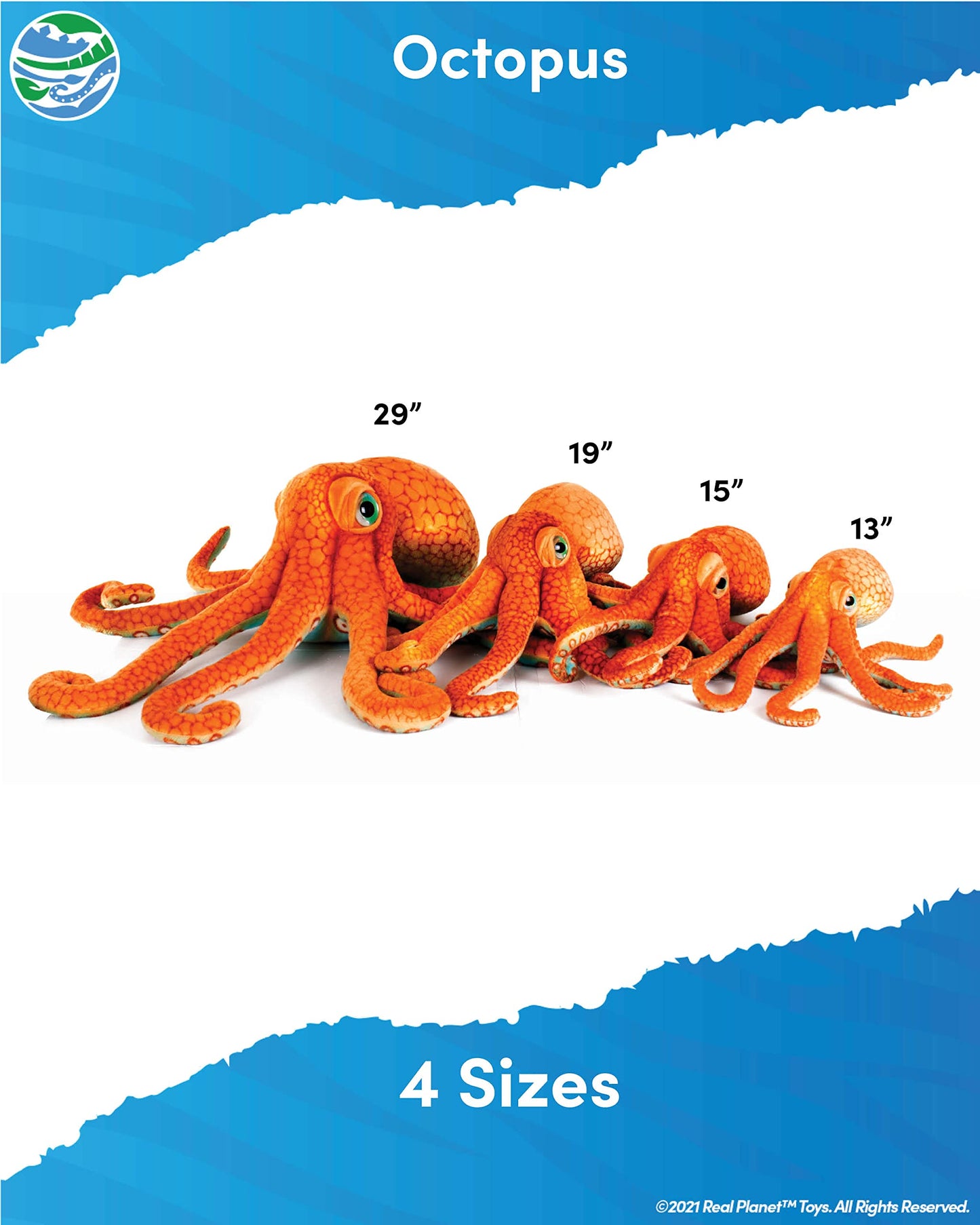Real Planet Octopus Orange 19 Inch Realistic Soft Plush