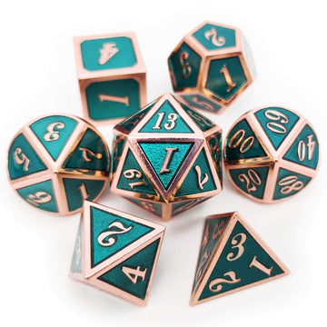 Haxtec DND Metal Dice Set Copper Teal Polyheral Dice for RPG D&D Dungeons and Dragons Gifts W/PU Leather Dice Bag