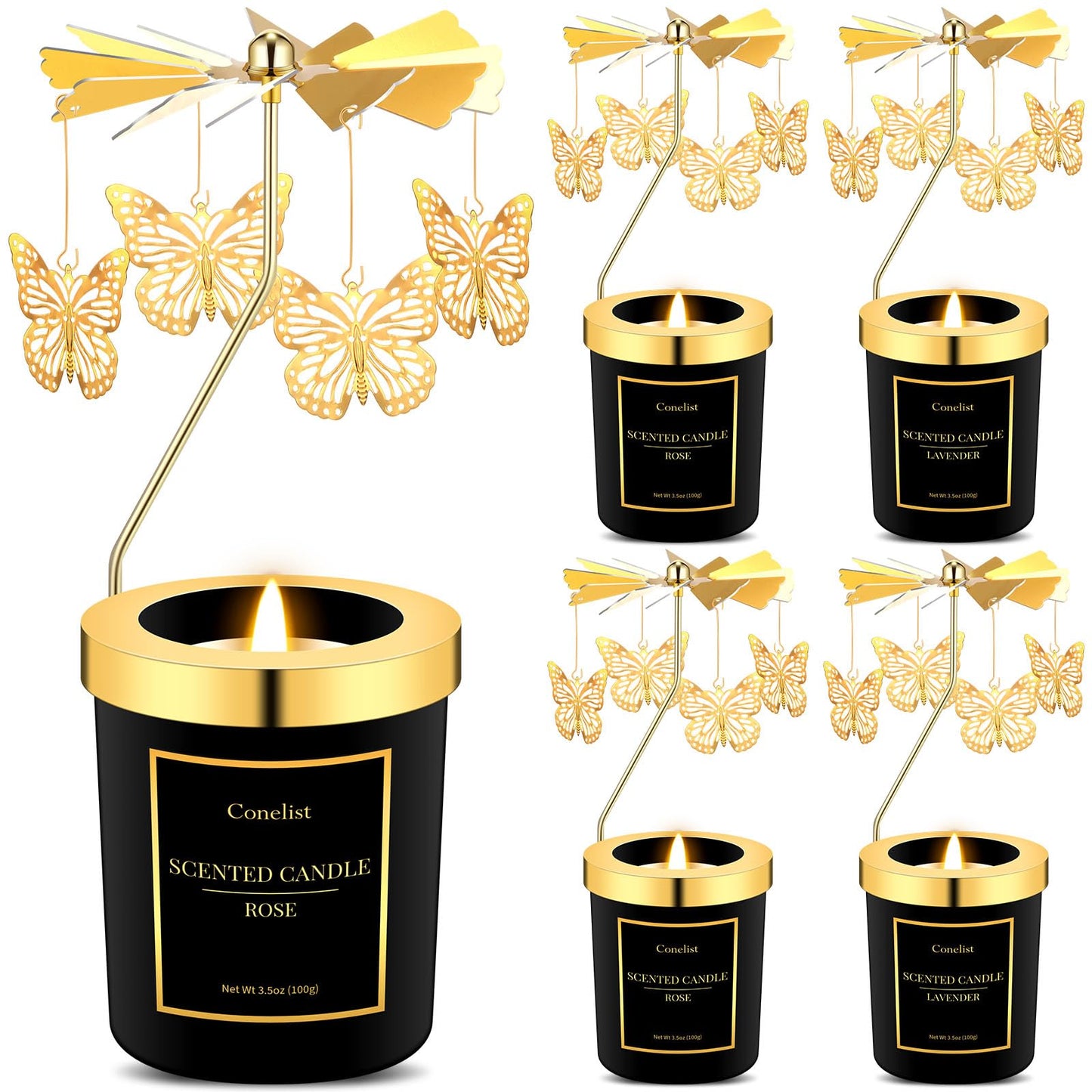 Conelist 4 Pack Christmas Butterfly Candle Gift for Women Hummingbird Rose Moon Cat Lavender Rose Scent Spinning Candle Rotatabl