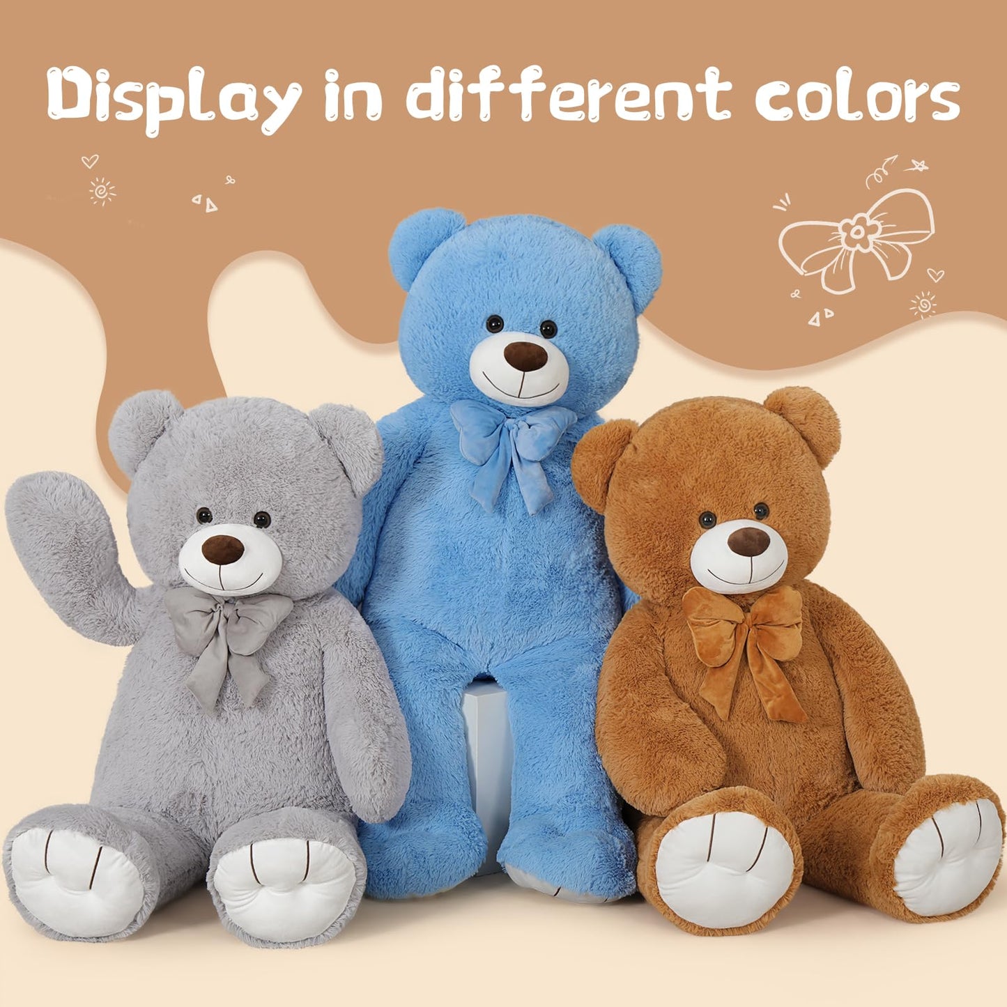Tezituor Giant Teddy Bear, 4 Feet Soft Big Stuffed Animal Life Size 47 Inch Plush Bear Toy Valentine'S Christmas Birthday Gift For Girlfriend Kids,Dark Brown