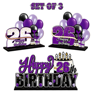 Lingteer Happy 26Th Birthday Purple Acrylic Table Topper Centerpieces Set - Cheers To 26 Years Old Birthday 26Th Bday Party Gift Decorations.