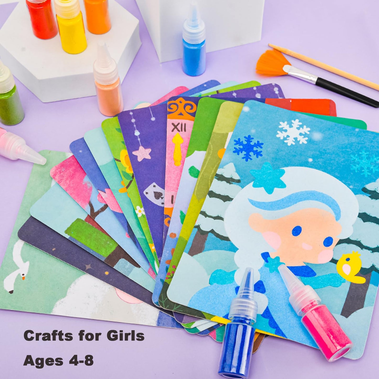 Tnoone Sand Art Kits For Kids,Crafts For Girls Ages 6-8,Princess Sand Art Pictures,Diy Crafts Toys For Girls,Color Sand Painting
