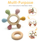 [Babybite] Baby Teething Toys Silicone And Beechwood Baby Teether Ring For Sensory And Developmental Play For Baby And Toddler 1