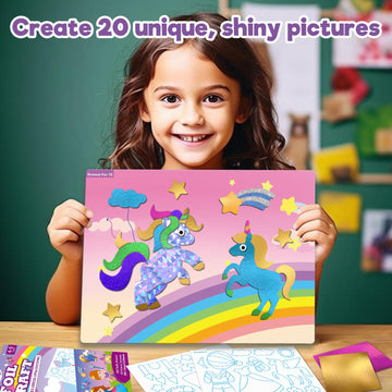 Yazhiji Foil Art Craft Kits For Kids Unicorns Princess Mess -Free Fun Activity Set For Child,Diy Printing Craft Kits, Gifts For