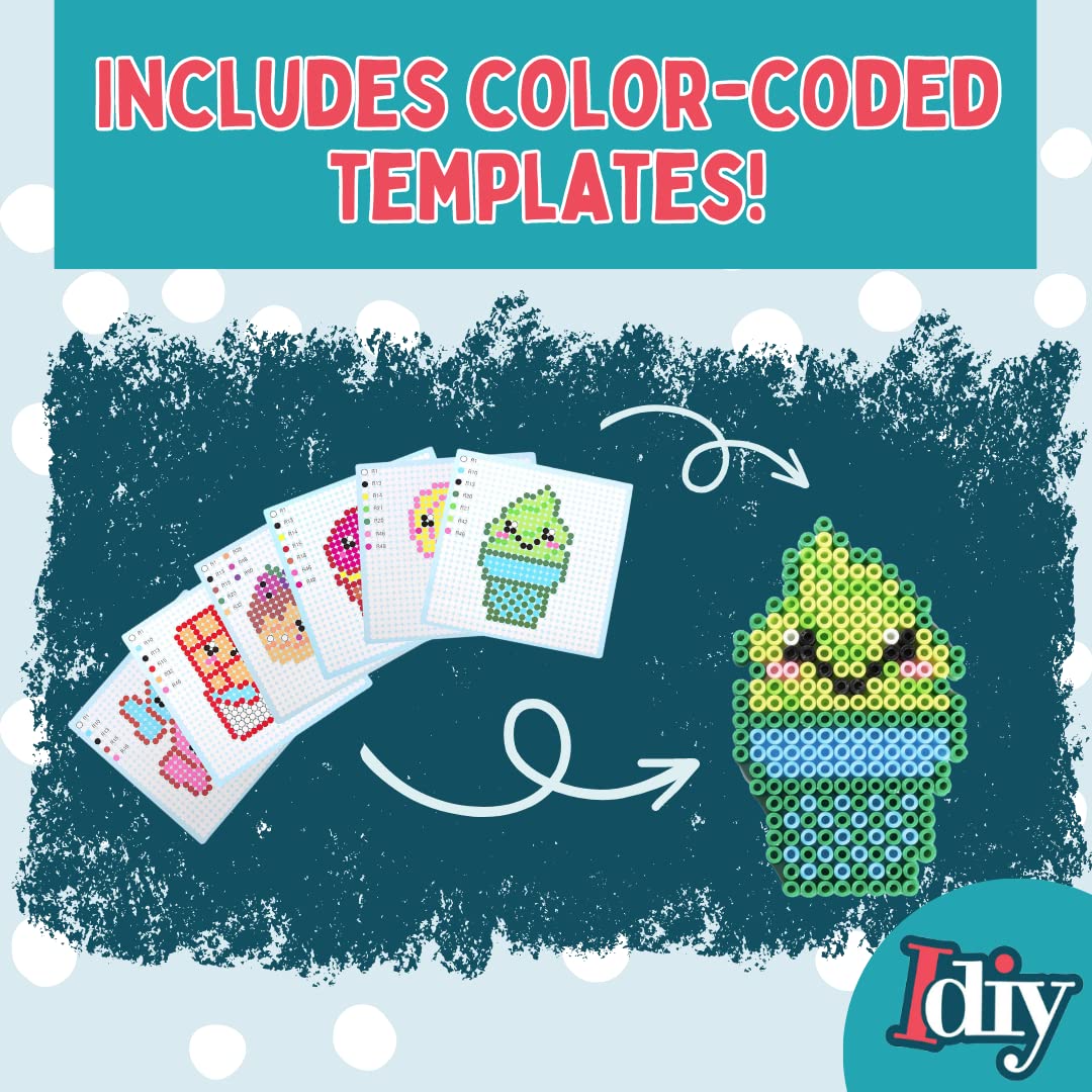 SCS Direct 4,000pc Fuse Beads Sweet Treats w CASE -17 Colors, 12 Unique Templates, 2 Peg Boards, Tweezers, Ironing Paper - Bulk