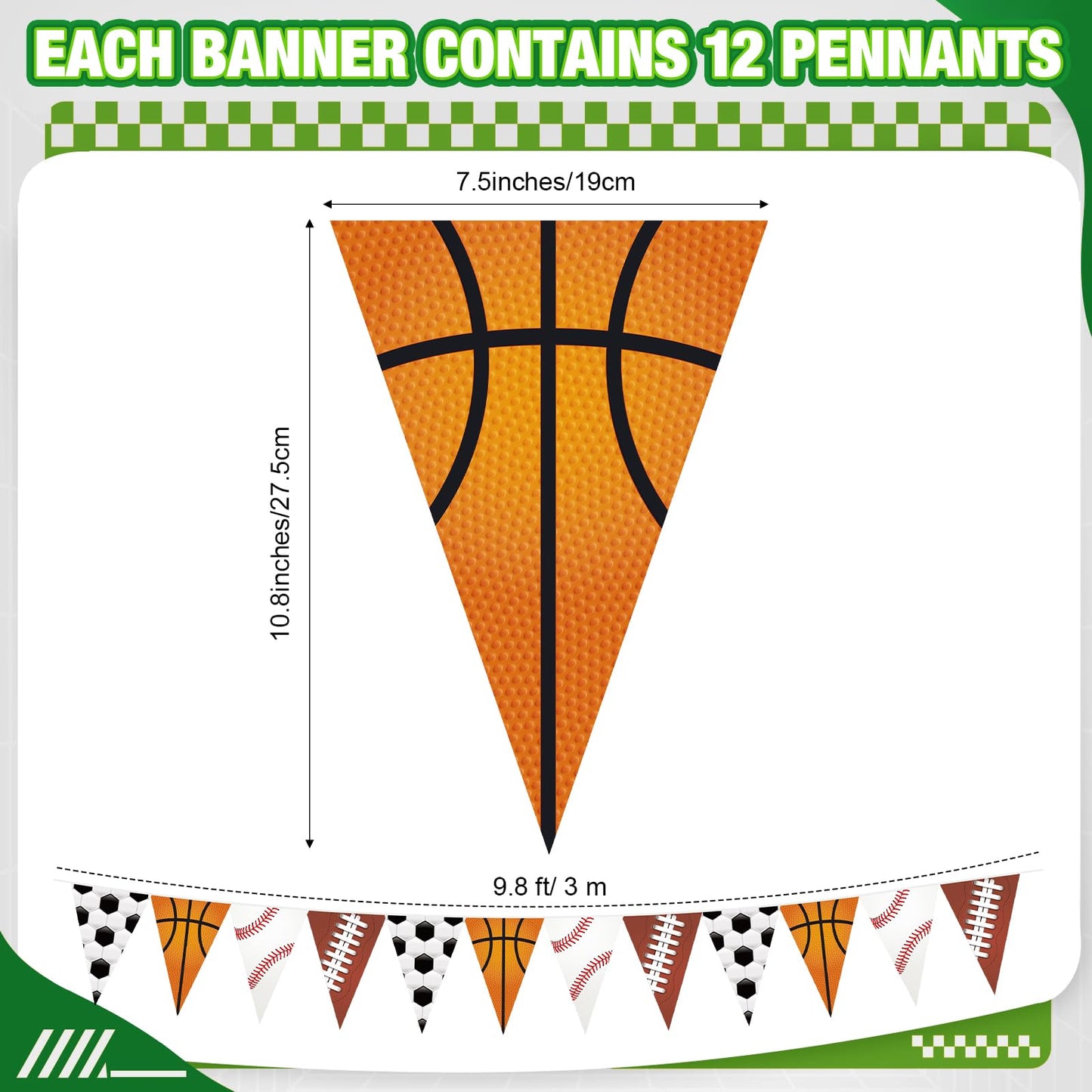 HESTYA 5 Pcs 49 Ft Sport Party Decorations Football Pennant Banner Pre-assembled Basketball Triangle Flag Bunting Garland for Ba