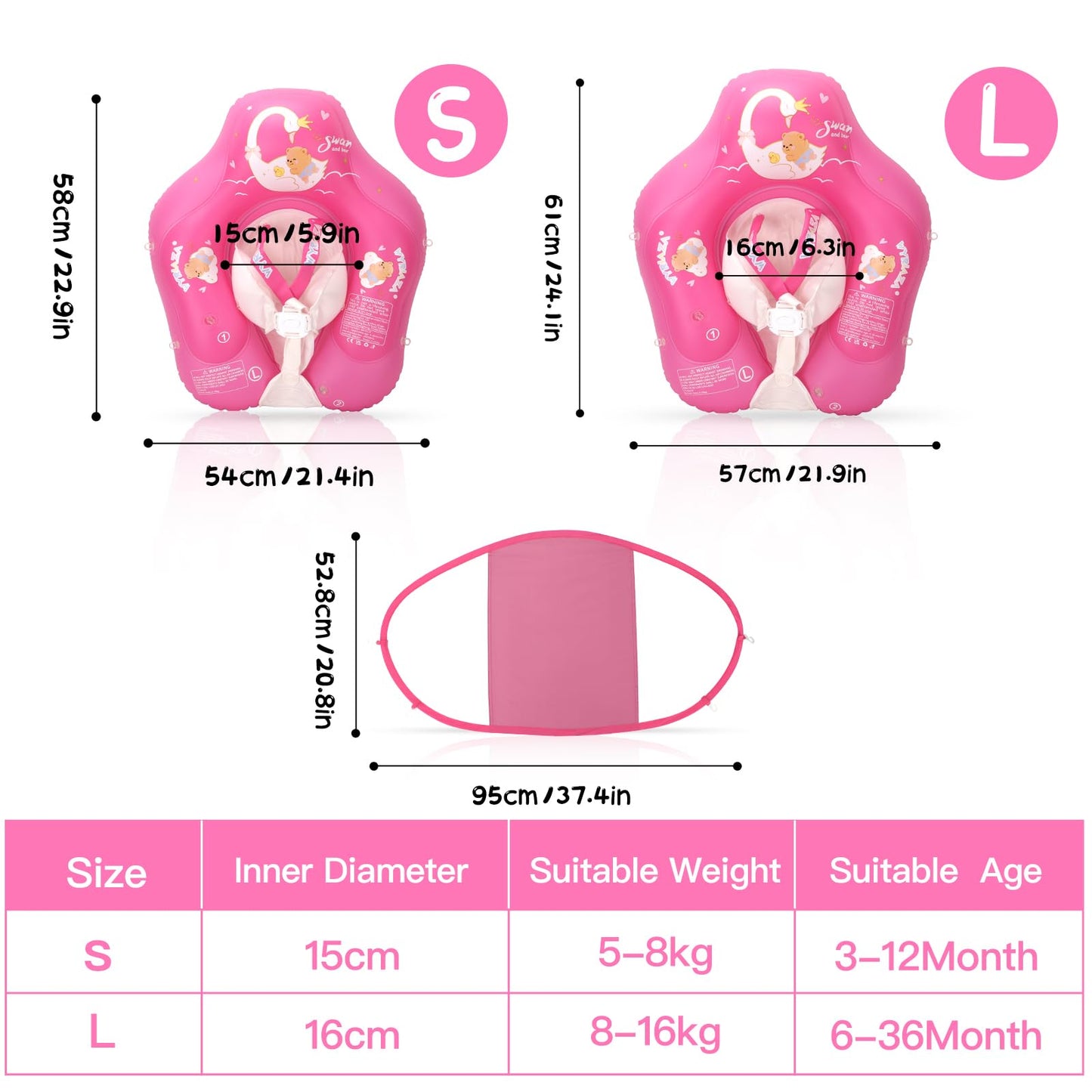 WYRIAZA Baby Pool Float with Canopy  Baby Float for Pool Swimming  Infant Pool Floats with UPF50+ Sun Protection  Infant Floaties with Safety Seat  Newborn Swim Float for 3-36 Months (L (3-36Months))