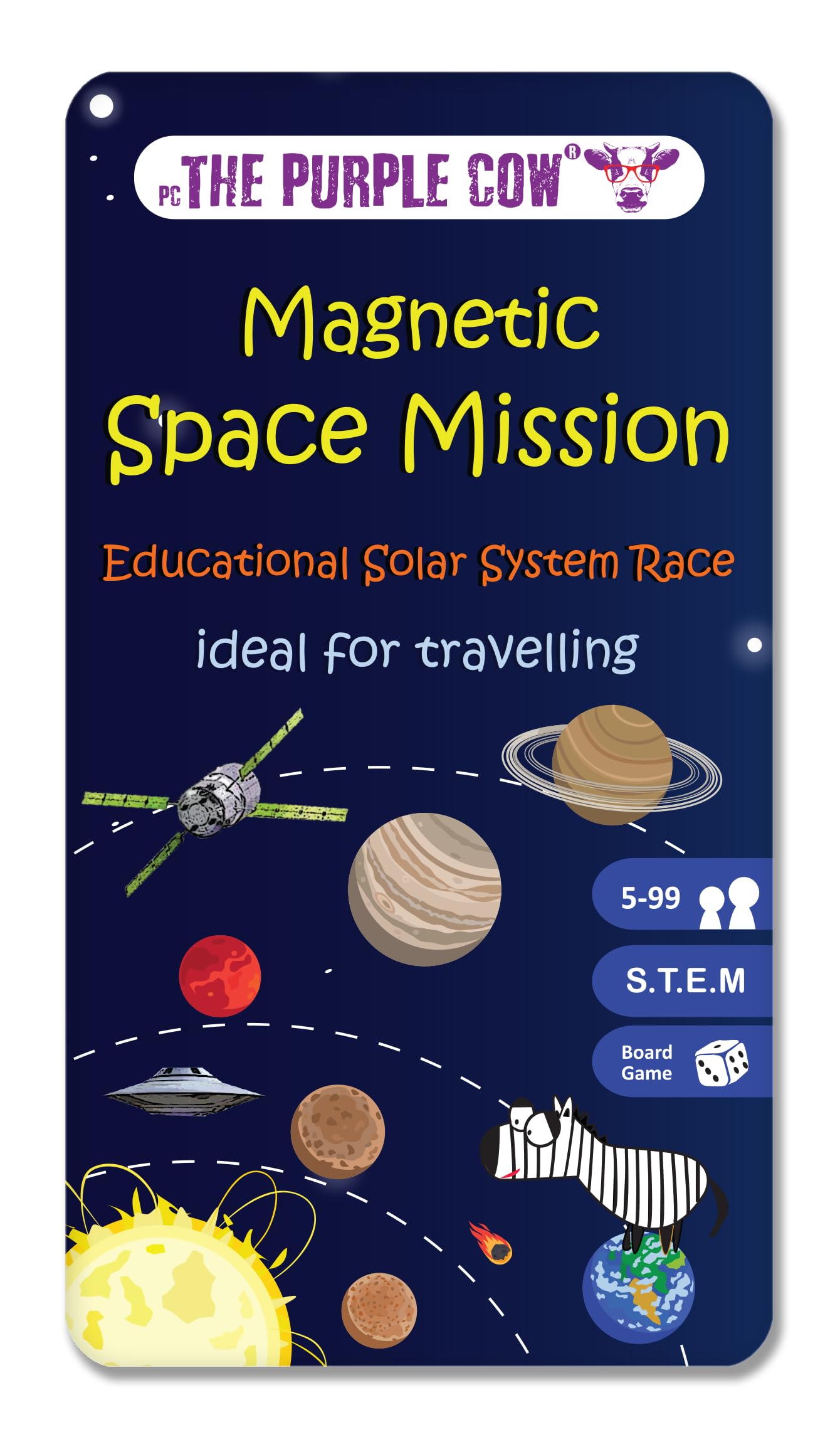 The Purple Cow Space Mission Magnetic Travel Game - Educational Activity for Ages 5+, Tin Material, Fun for Travel and On-The-Go