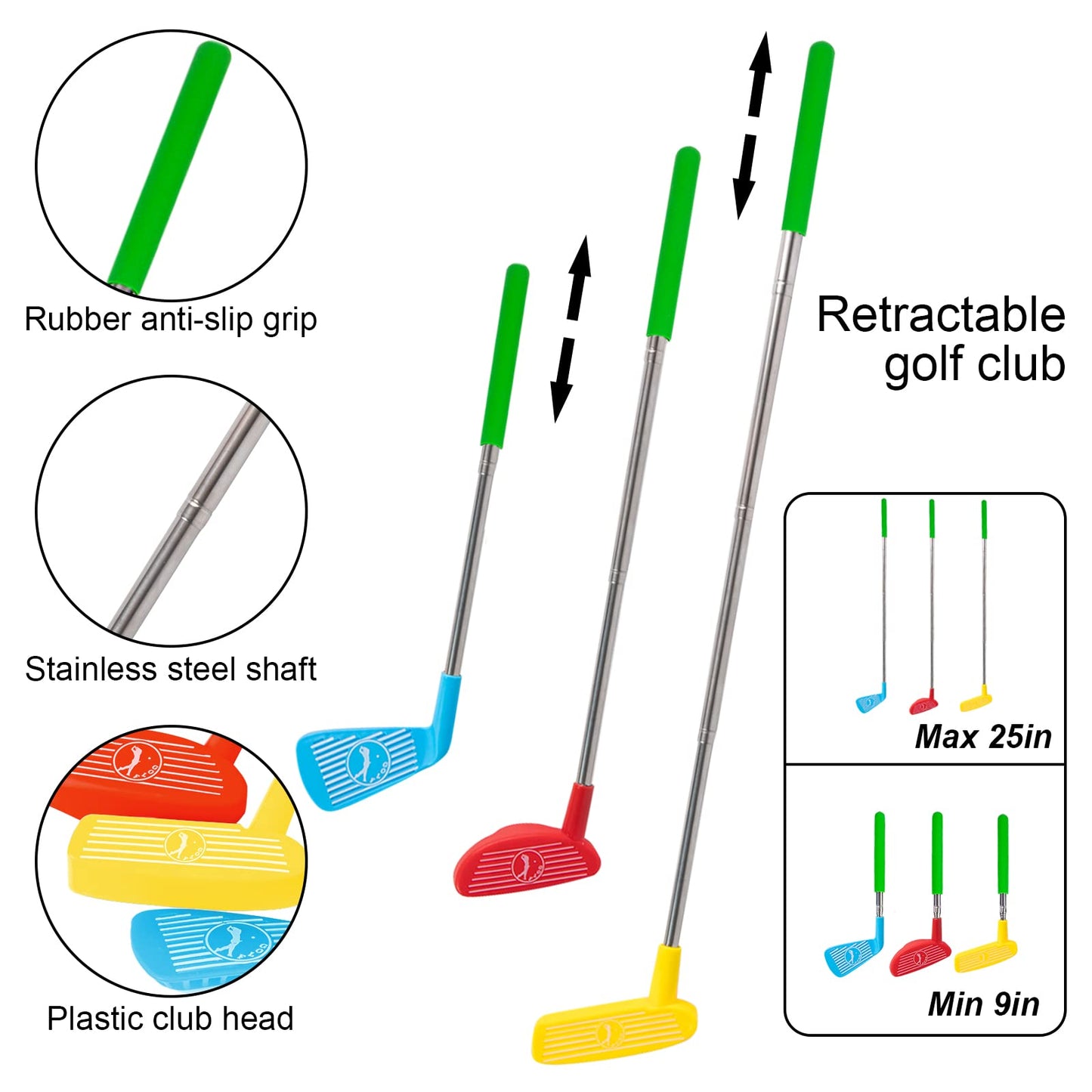 Liberry Kids Golf Club Set  Retractable Toy Golf Clubs for Toddlers  Mini Golf Set for Children Age 3 4 5 Years Old