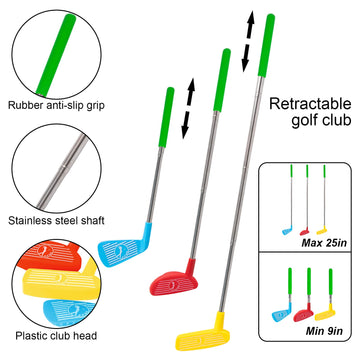 Liberry Kids Golf Club Set  Retractable Toy Golf Clubs for Toddlers  Mini Golf Set for Children Age 3 4 5 Years Old