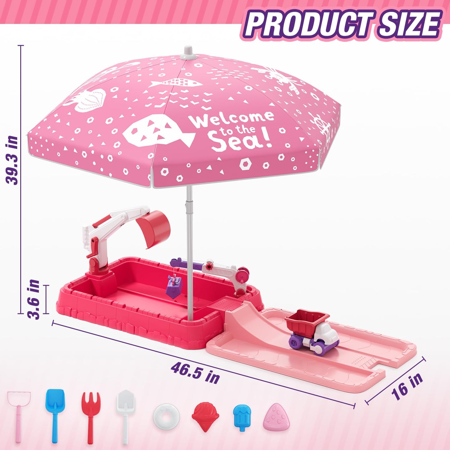 Wee Wonders Sandbox With Lid & Adjustable Umbrella, Dirt Digger Excavator Sand Box With Cover Incl Construction Toys & Play Sand