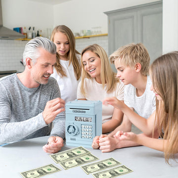 Adevena Electronic Piggy Bank, Mini Atm Password Money Bank Cash Coins Saving Box For Kids, Cartoon Safe Bank Box Perfect Toy Gifts For Boys Girls (Light Blue)