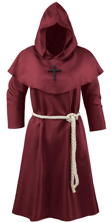 Knelor Medieval Monk Hooded Robe Priest Friar Robe Halloween Cosplay Costume Cloak For Boys And Girls