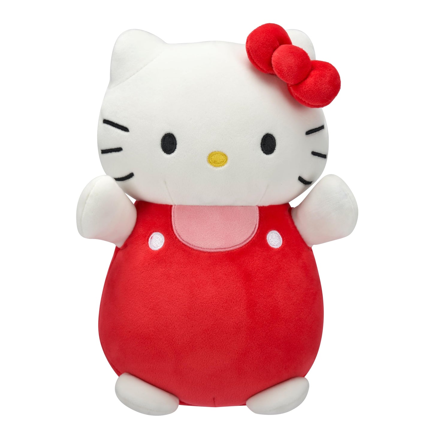 Squishmallows Original Hello Kitty Plush - 10-Inch, Ultrasoft Polyester, Red and Pink Overalls, Model SQSN00702