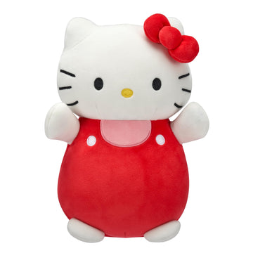 Squishmallows Original Hello Kitty Plush - 10-Inch, Ultrasoft Polyester, Red and Pink Overalls, Model SQSN00702