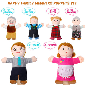 6 Pieces Hand Puppet Set 11.8 Inch Family Members Puppets Soft Plush Hand Puppets Mother, Father, Son, Daughter And Grandparents For Storytelling, Teaching, Preschool, Role Play (Basic Style)