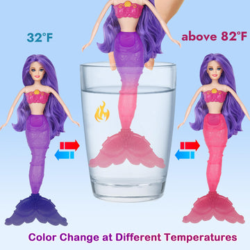 Bettina Color Change Mermaid Doll Playset, Mermaid Princess Doll With Color-Changing Tail, Mermaid Toys With Seahorse & Accessories, Purple Hair