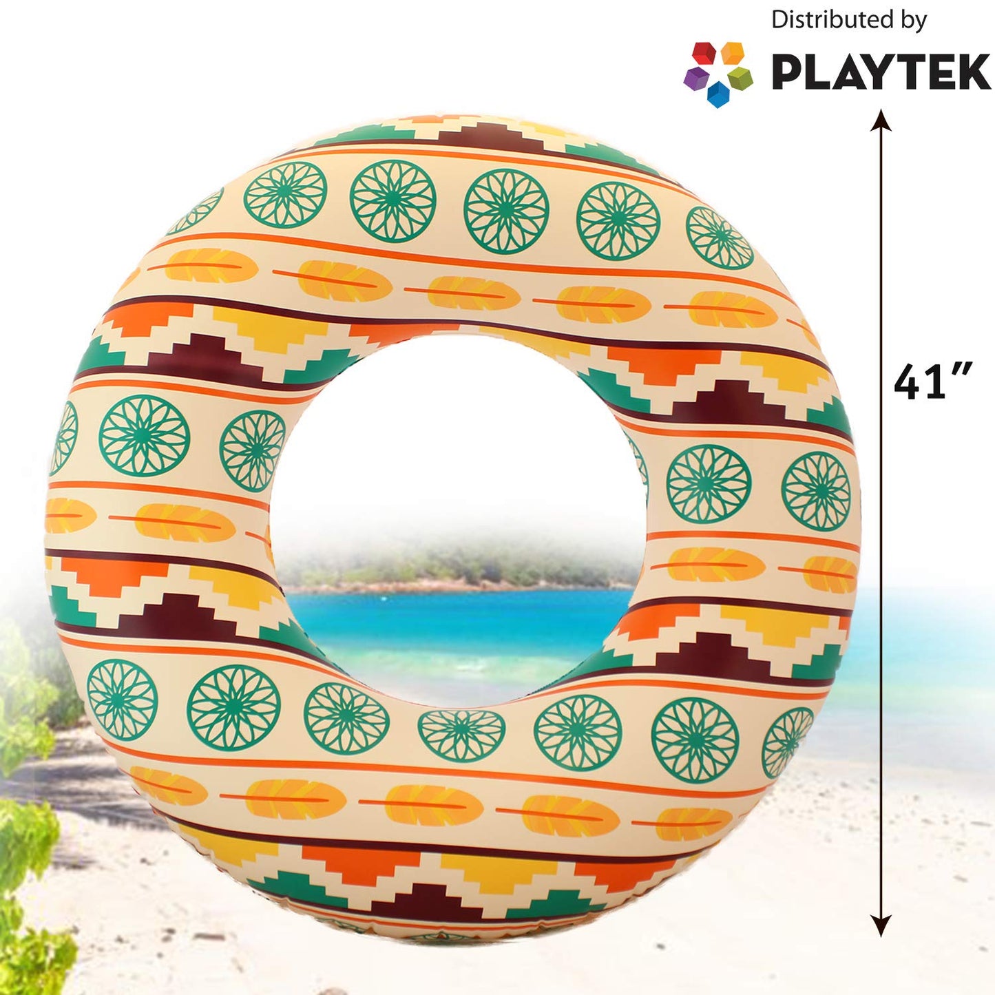 Playtek Toys Giant Pool Float Ring, Large Round Tribal Colors Swim Tube, Durable Floats For Swimming On Beach, Pool, Water Sports (Pt8028)