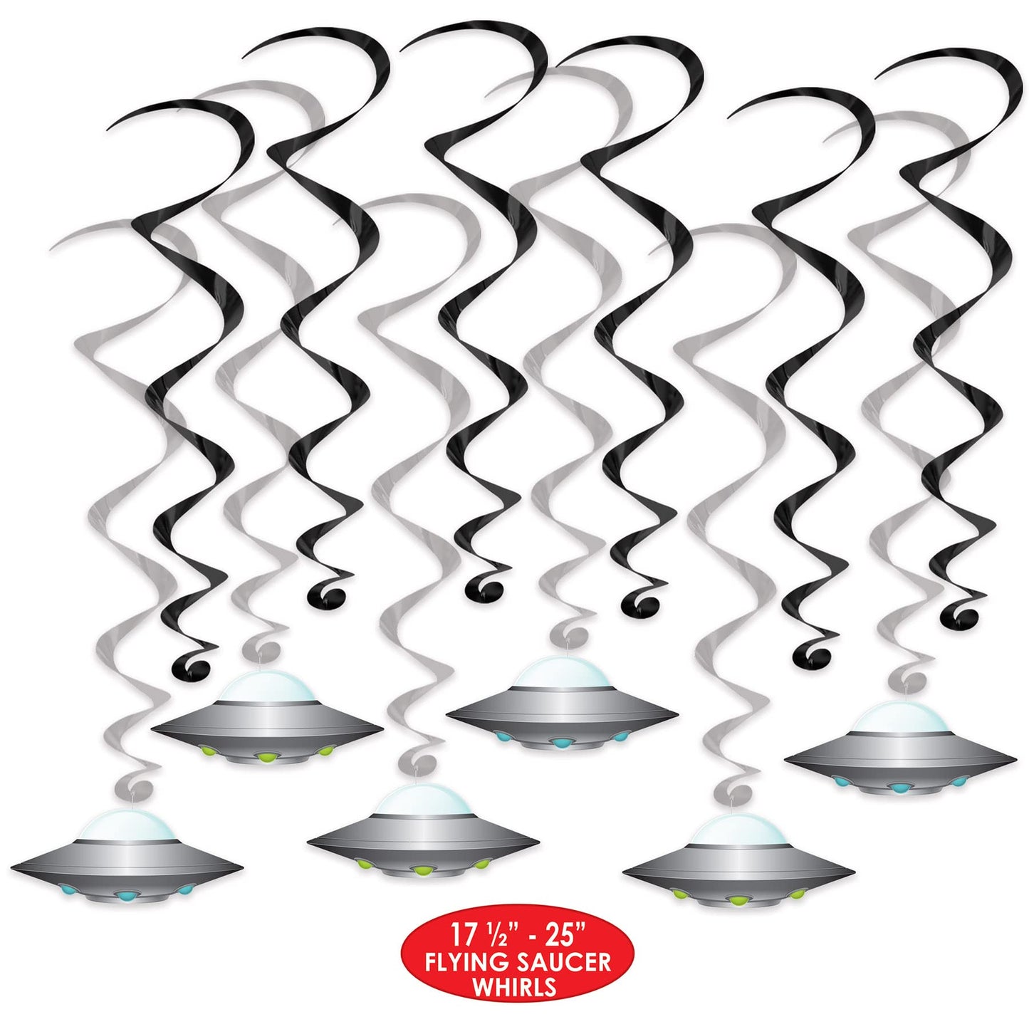 Beistle 24-Piece Flying Saucer Whirls Hanging Spirals, Extraterrestrial Spaceship Design, Space Alien Party Decorations for Birt