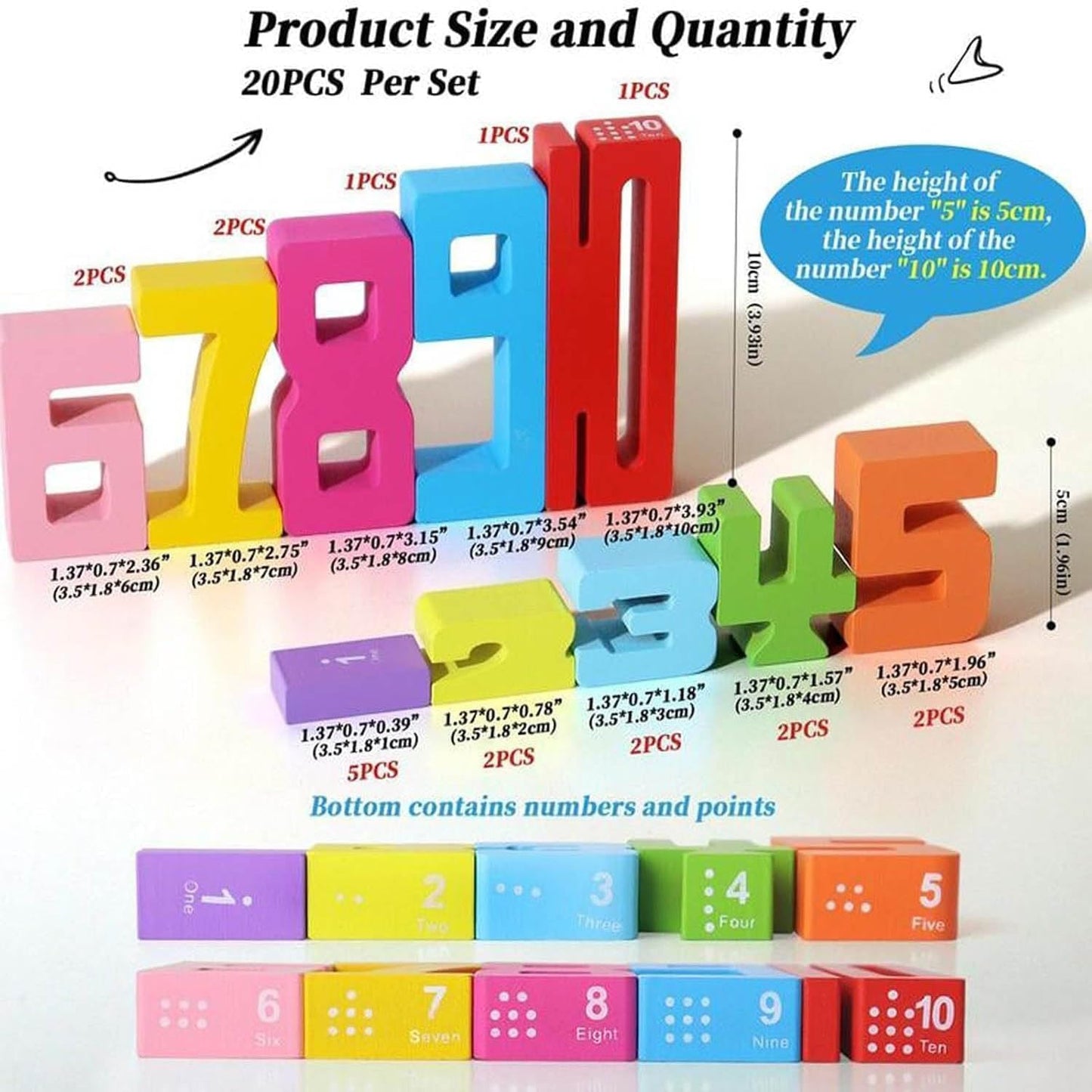 Gosarhey 20Pcs Wooden Number Building Blocks, Number Blocks Friends Of Ten, Friends Of Ten Blocks, 1-10 Balance Wooden Digital B