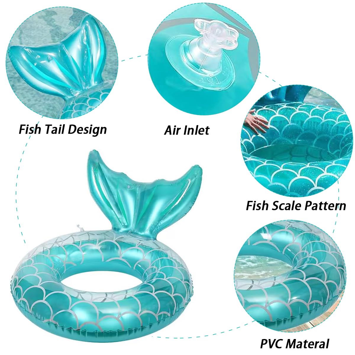 Audaisyly Swimming Ring for Adults, Inflatable Pool Floats Swim Tube Raft Toy with Fruits Mermaid Decorations Summer Water Fun L